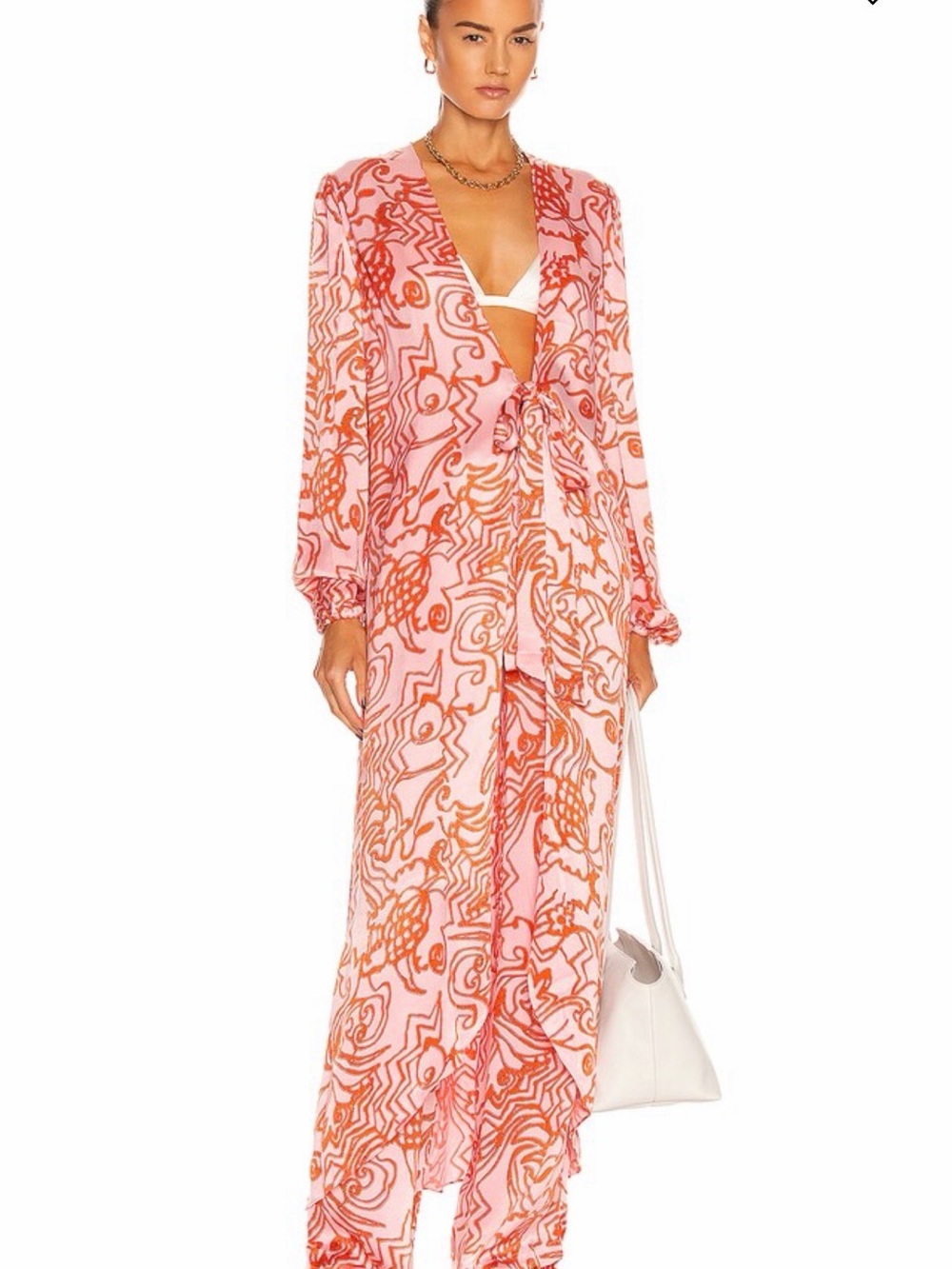 Alexis Bronzin Pant Set - Silky Abstract Wide-Leg Pants with Duster